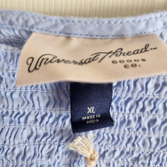 Womens Light Blue Smocked Crop Top Eyelet Flutter Sleeves Universal Thread XL - Picture 6 of 9